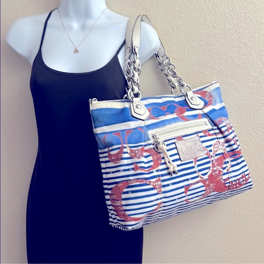 EUC COACH POPPY RARE Nautical Stripe shoulder bag - Picture 13 of 14